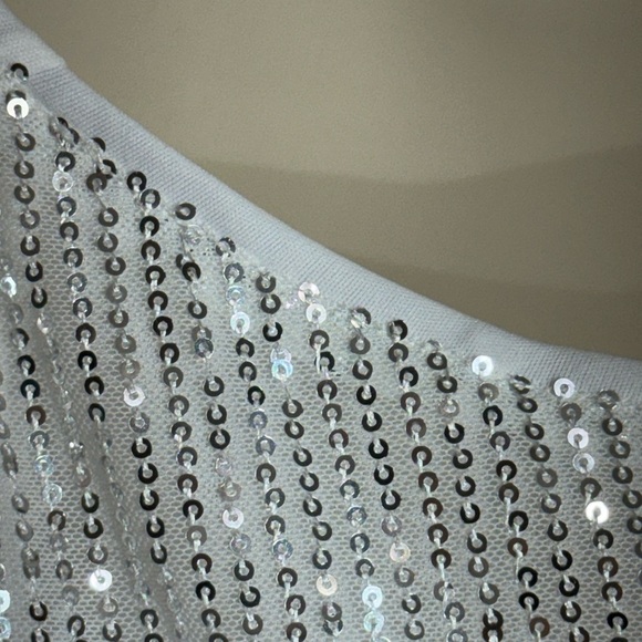 All Glitter and Glam Sexy White With Silver Sequins Mini Dress Long Sleeve XL - Picture 5 of 6